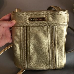 Michael kors metallic gold leather cross body bag purse